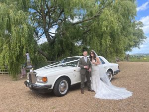 Luxury Rolls-Royce wedding car at Odo's Barn Ashford Kent with chauffeur-driven service