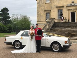 Rolls Royce wedding car at Danson House Bexley Kent with bride and groom arrival
